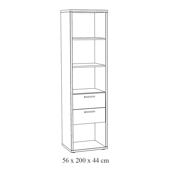 Bibliothèque enfant MATHEO – Gris effet bois – 2 tiroirs et niches de rangement