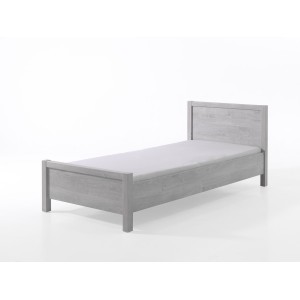 Lit enfant robuste 90x200 collection MATHEO - Coloris gris effet bois