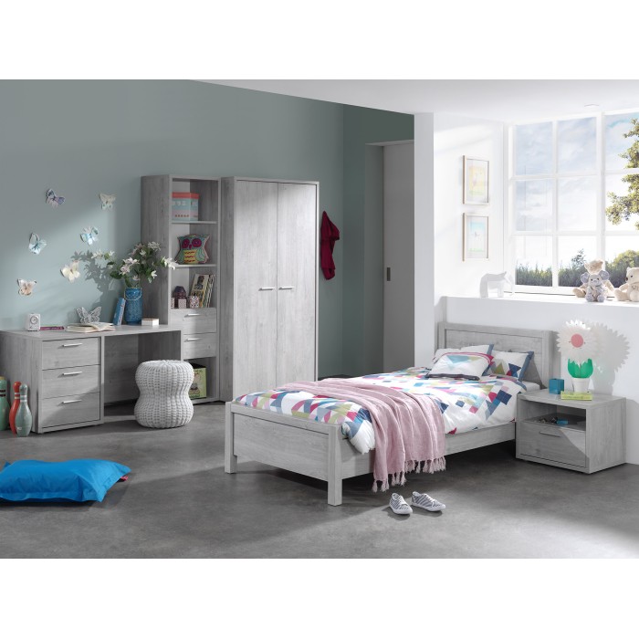 Lit enfant robuste 90x200 collection MATHEO - Coloris gris effet bois