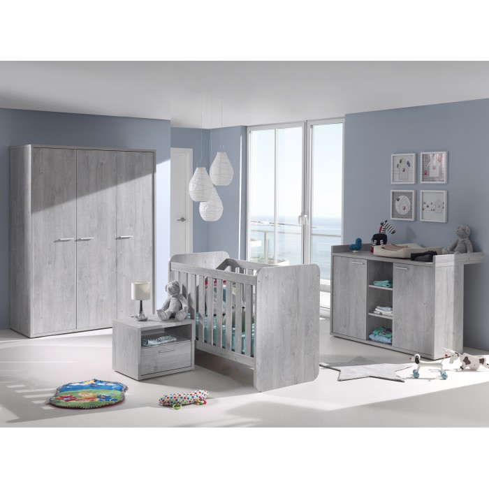 Lit bébé robuste 60x120 évolutif en lit enfant 90x200 coloris gris effet bois