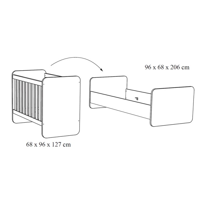 Lit bébé robuste 60x120 évolutif en lit enfant 90x200 coloris gris effet bois