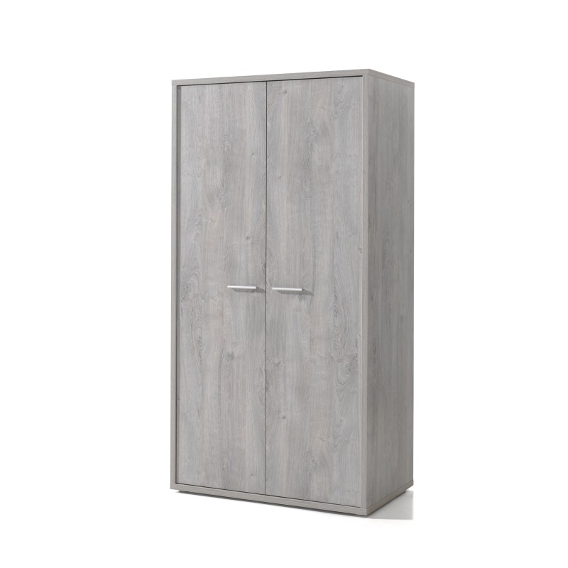 Armoire robuste pour chambre d'enfant 2 portes collection MATHEO coloris gris effet bois