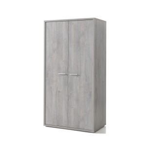 Armoire robuste pour chambre d'enfant 2 portes collection MATHEO coloris gris effet bois
