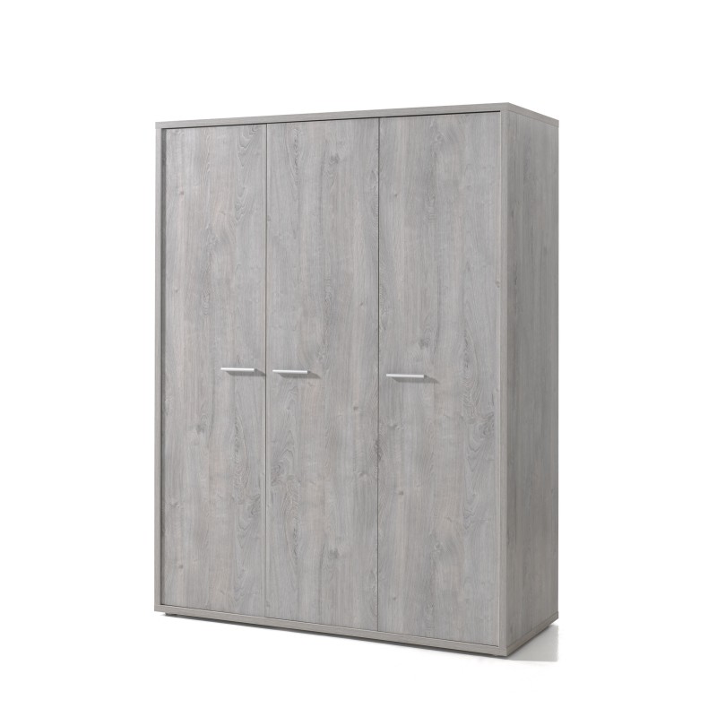 Armoire enfant 3 portes MATHEO – Gris effet bois – Design scandinave robuste
