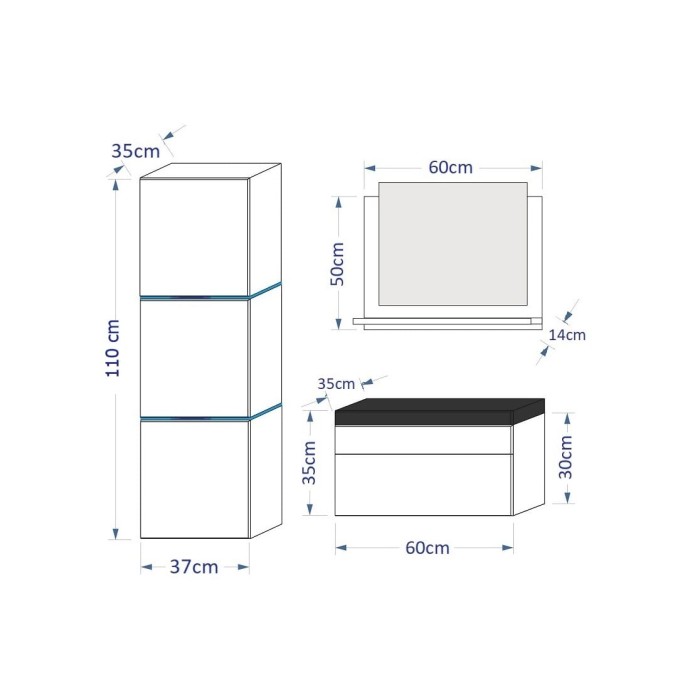 Ensemble meubles de salle de bain collection OWL, coloris blanc mat et brillant avec une colonne et vasque 60cm