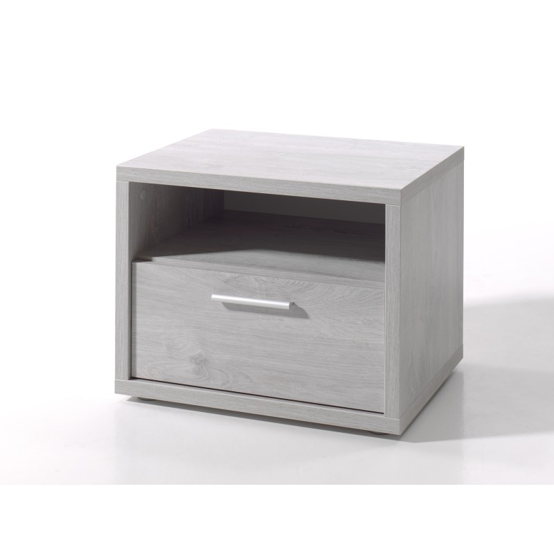 Table de chevet MATHEO – 1 tiroir + 1 niche – Gris effet bois