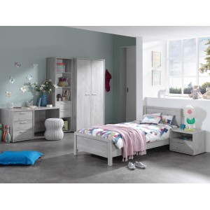 Table de chevet MATHEO – 1 tiroir + 1 niche – Gris effet bois