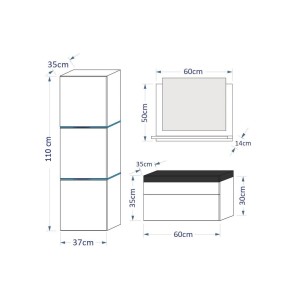 Ensemble meubles de salle de bain collection OWL, coloris noir mat et brillant avec une colonne et vasque 60cm