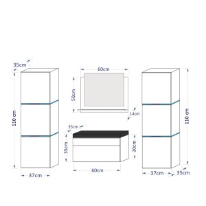 Ensemble meubles de salle de bain collection OWL, coloris noir mat et brillant avec deux colonnes et vasque 60cm