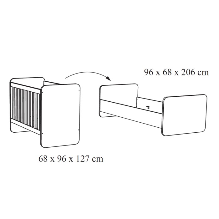 Lit bébé robuste 60x120 évolutif en lit enfant 90x200 coloris chêne clair collection DANY