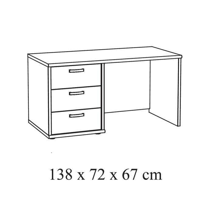 Bureau enfant robuste 3 tiroirs collection DANY coloris chêne clair