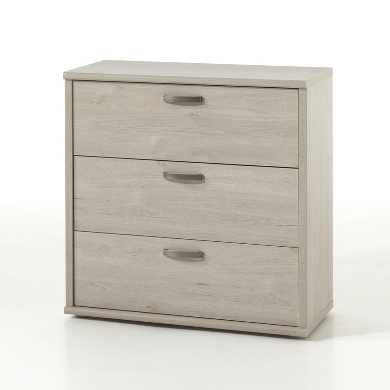 Commode DANY – 3 tiroirs coloris chêne clair robuste