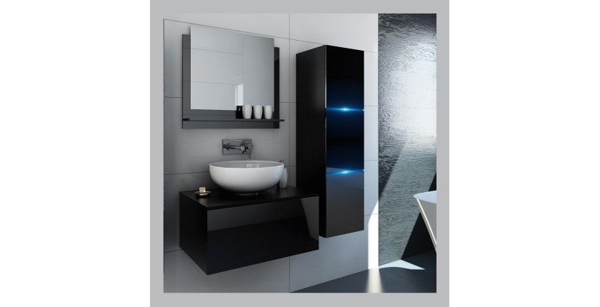 Ensemble meubles de salle de bain collection OWL, coloris noir mat et brillant avec une colonne sans vasque