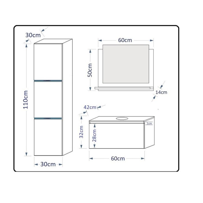 Ensemble meubles de salle de bain collection OWL, coloris noir mat et brillant avec une colonne sans vasque