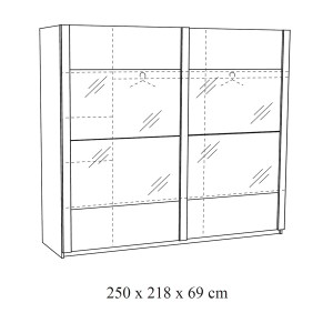Armoire 250cm pour chambre à coucher avec 2 portes coulissantes collection DANY coloris chêne clair.