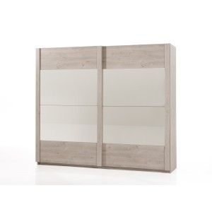 Armoire 250cm pour chambre à coucher avec 2 portes coulissantes collection DANY coloris chêne clair.