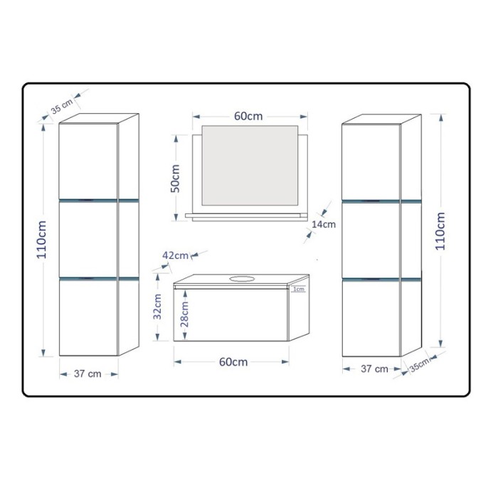 Ensemble meubles de salle de bain collection OWL, coloris noir mat et brillant avec deux colonnes 37x110x35 sans vasque