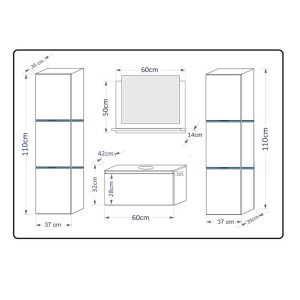Ensemble meubles de salle de bain collection OWL, coloris noir mat et brillant avec deux colonnes 37x110x35 sans vasque