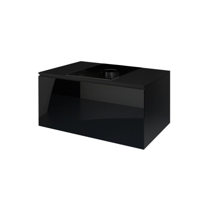 Ensemble meubles de salle de bain collection OWL, coloris noir mat et brillant avec deux colonnes 37x110x35 sans vasque