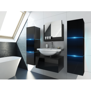 Ensemble meubles de salle de bain collection OWL, coloris noir mat et brillant avec deux colonnes 37x110x35 sans vasque