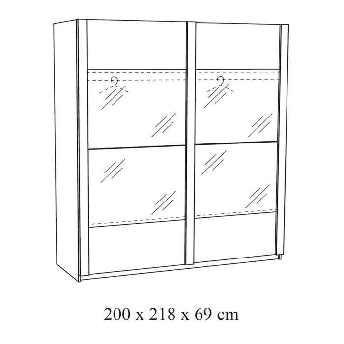 Chambre à coucher adulte collection DANY : Armoire 200cm, Lit 180x200, commode, chevets. Couleur chêne clair.