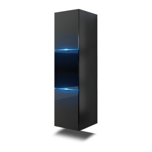 Ensemble meubles de salle de bain noir collection OWL. 2 colonnes, meuble sous vasque, miroir, siphon et leds.