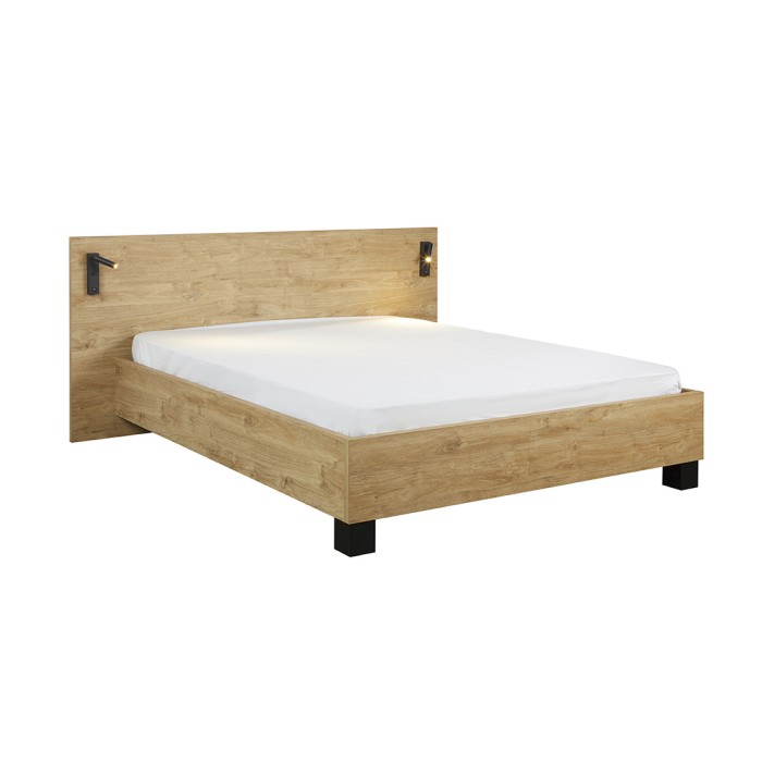 Lit adulte 160x200 collection MORGANE avec éclairage en applique orientable intégré - Coloris chêne