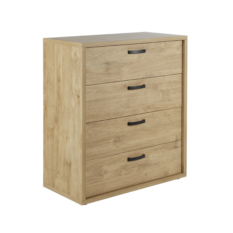 Commode 4 tiroirs coloris chêne doré collection MORGANE.