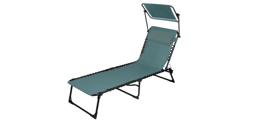 Chaise longue / bain de soleil avec pare soleil et coussin coloris bleu 190x25x57cm