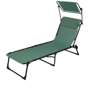 Chaise longue / bain de soleil avec pare soleil et coussin coloris vert 190x25x57cm