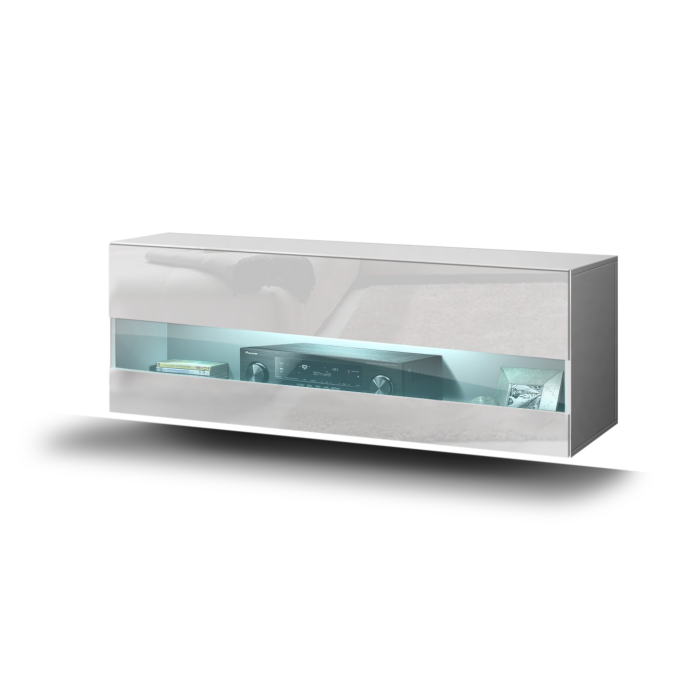 Meuble de salon blanc collection CEPTO 37x91cm, 1 porte avec vitre, 1 étagère.