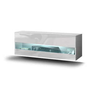 Meuble de salon blanc collection CEPTO 37x91cm, 1 porte avec vitre, 1 étagère.