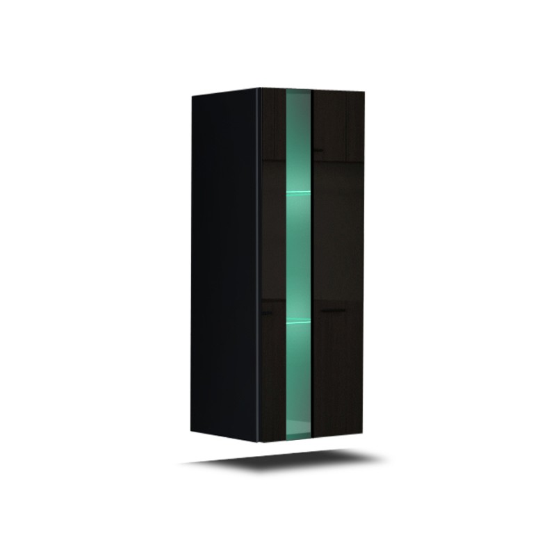 Meuble de salon noir collection CEPTO 37x91cm, 1 porte avec vitre, 2 étagères.