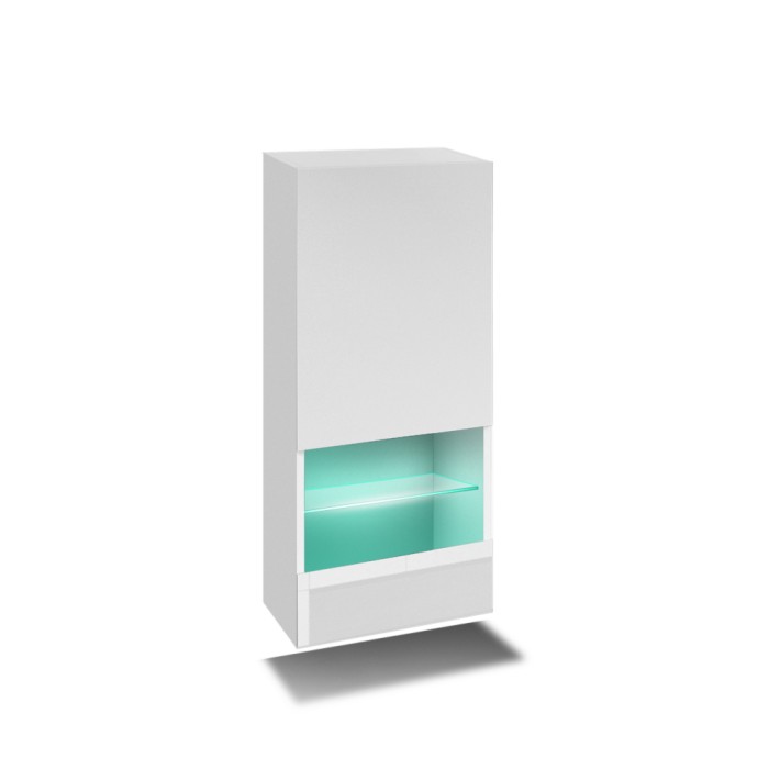 Meuble de salon blanc collection CEPTO 37x91cm, 1 porte, 2 étagères, 2 niches.