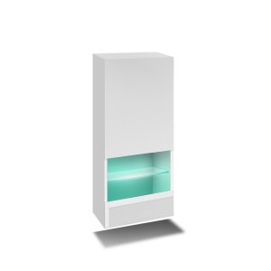 Meuble de salon blanc collection CEPTO 37x91cm, 1 porte, 2 étagères, 2 niches.