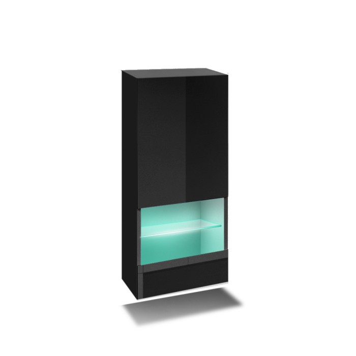 Meuble de salon noir collection CEPTO 37x91cm, 1 porte, 2 étagères, 2 niches.