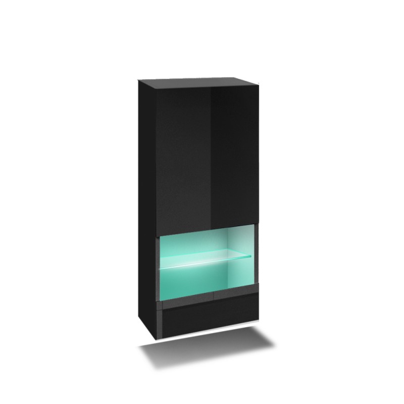 Meuble de salon noir collection CEPTO 37x91cm, 1 porte, 2 étagères, 2 niches.