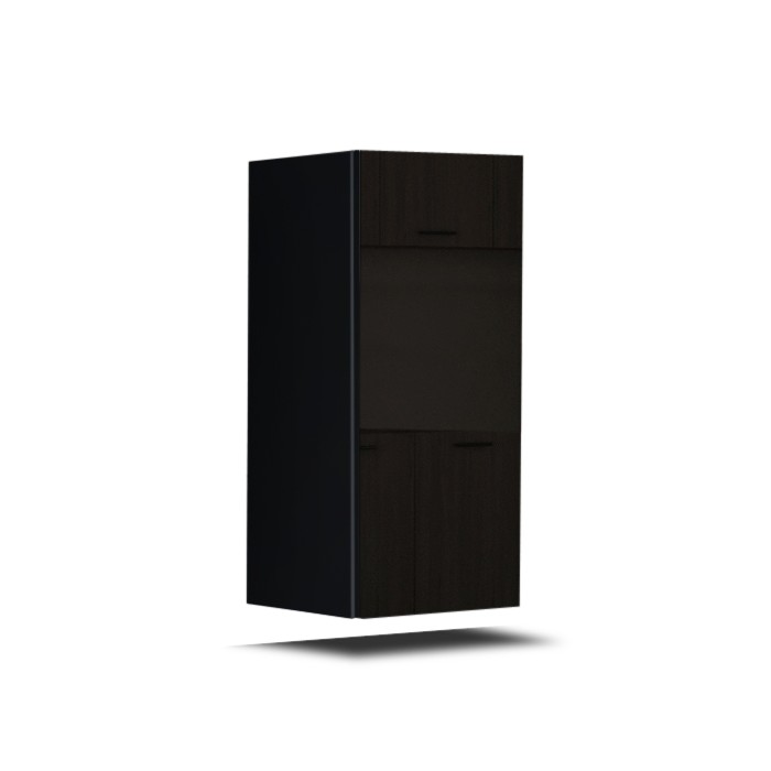 Ensemble de meubles de salon noir suspendus collection CEPTO 240cm, 8 portes, 6 étagères, leds