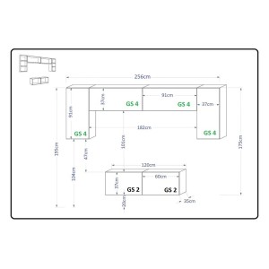 Ensemble de meubles de salon blanc suspendus collection CEPTO 256cm, 6 portes, 2 étagères, leds, modulables.