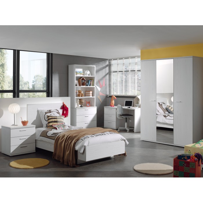 Lit enfant robuste 90x200 coloris blanc effet bois collection OLVENA