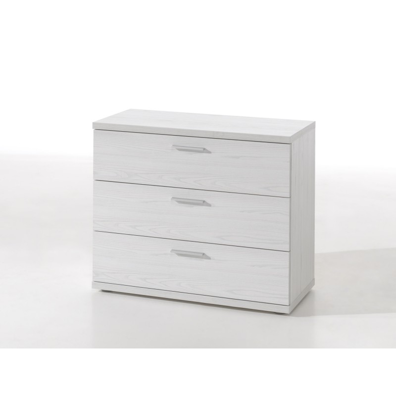 Commode robuste 3 tiroirs coloris blanc effet bois collection OLVENA.