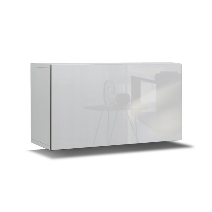 Ensemble de meubles de salon blanc et noir suspendus collection CEPTO 249cm, 8 portes, modulables.