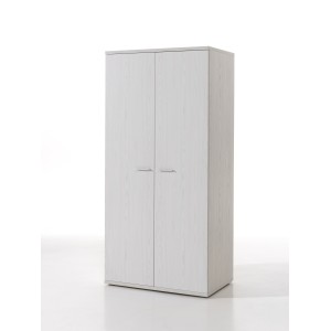 Armoire enfant 2 portes OLVENA – Blanc effet bois – Rangement pratique et robuste