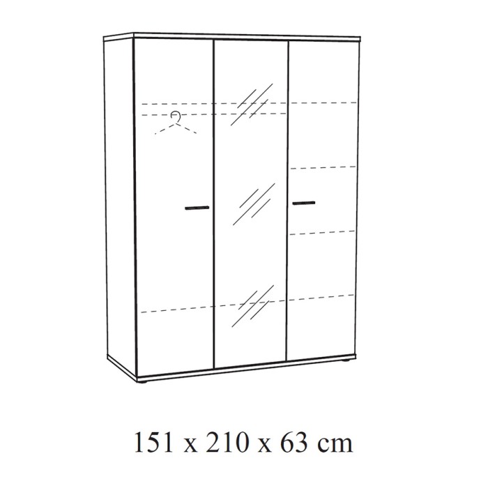 Armoire robuste avec miroir. 3 portes battantes 150cm collection OLVENA coloris blanc effet bois