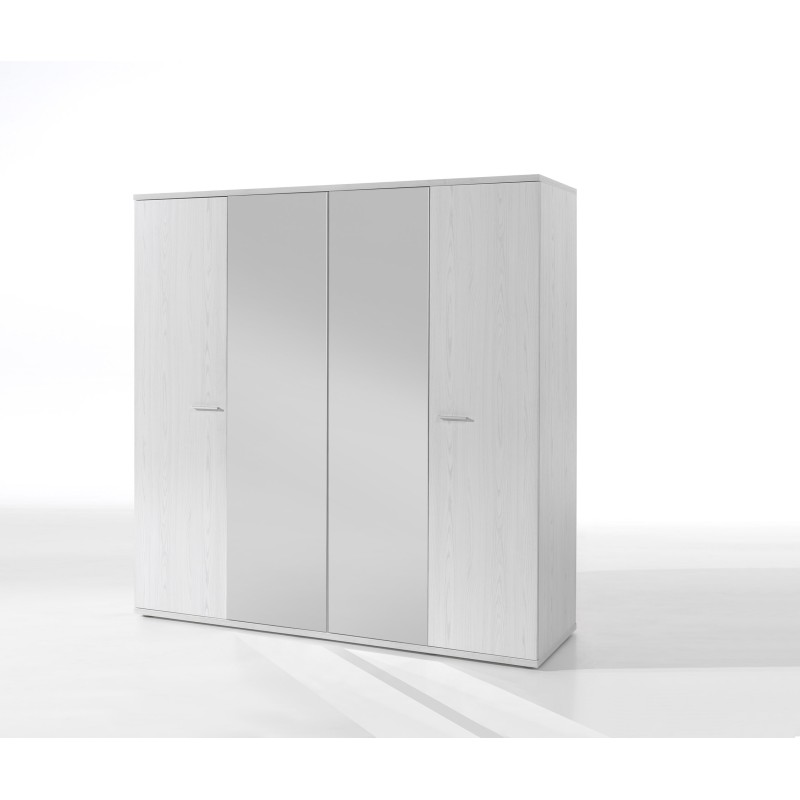 Armoire robuste avec miroirs. 4 portes battantes 200cm collection OLVENA coloris blanc effet bois