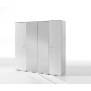 Armoire robuste avec miroirs. 4 portes battantes 200cm collection OLVENA coloris blanc effet bois