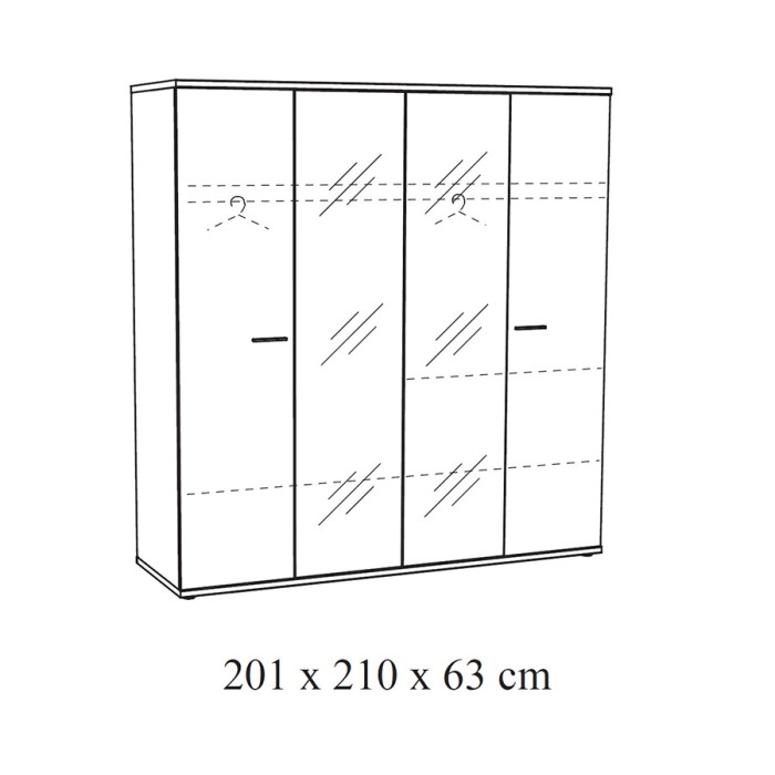 Armoire robuste avec miroirs. 4 portes battantes 200cm collection OLVENA coloris blanc effet bois