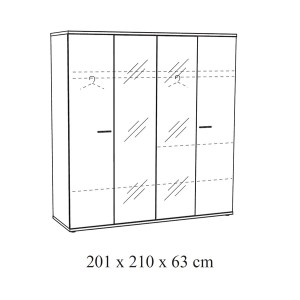 Armoire robuste avec miroirs. 4 portes battantes 200cm collection OLVENA coloris blanc effet bois