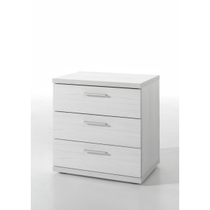 Table de chevet OLVENA – 3 tiroirs – Blanc effet bois