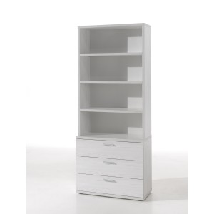 Commode OLVENA – 3 tiroirs avec module 3 étagères blanc effet bois
